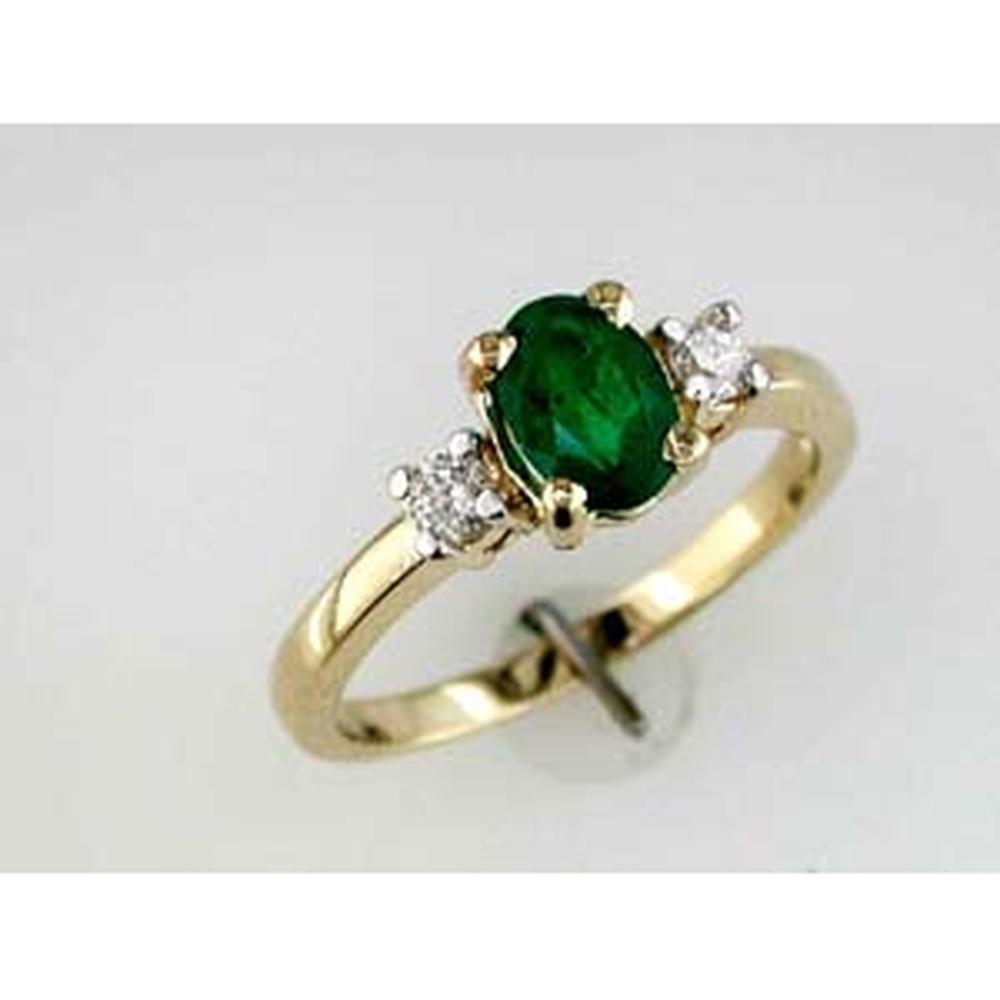 Regal 14K Yellow Gold 0.80 Carat Emerald & 0.12 Carat Diamond Ring