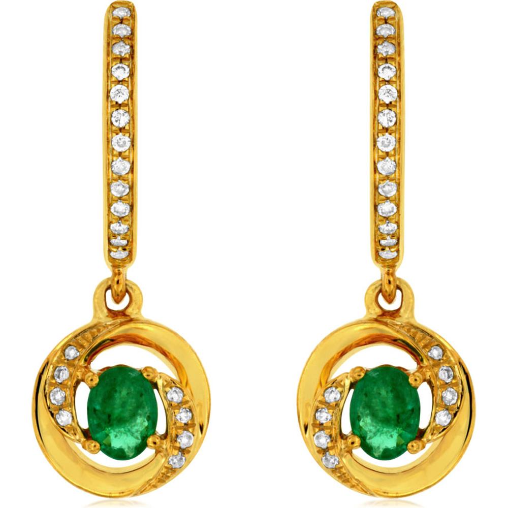 Regal 14K Yellow Gold Emerald and Diamond Drop Earrings - 0.45 Carat Total Gem Weight