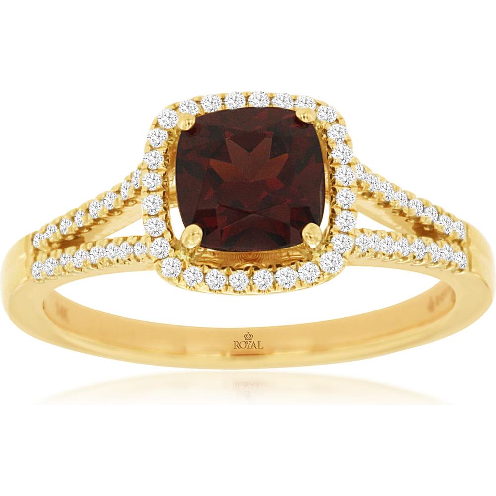 Regal 14K Yellow Gold Garnet and Diamond Cushion-Cut Ring
