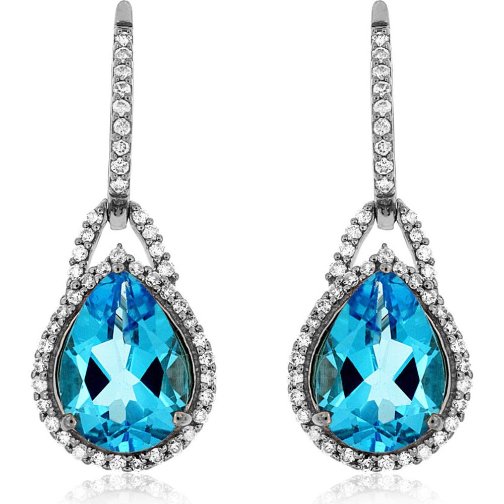 Regal Blue Topaz & Diamond Drop Earrings in 14K White Gold
