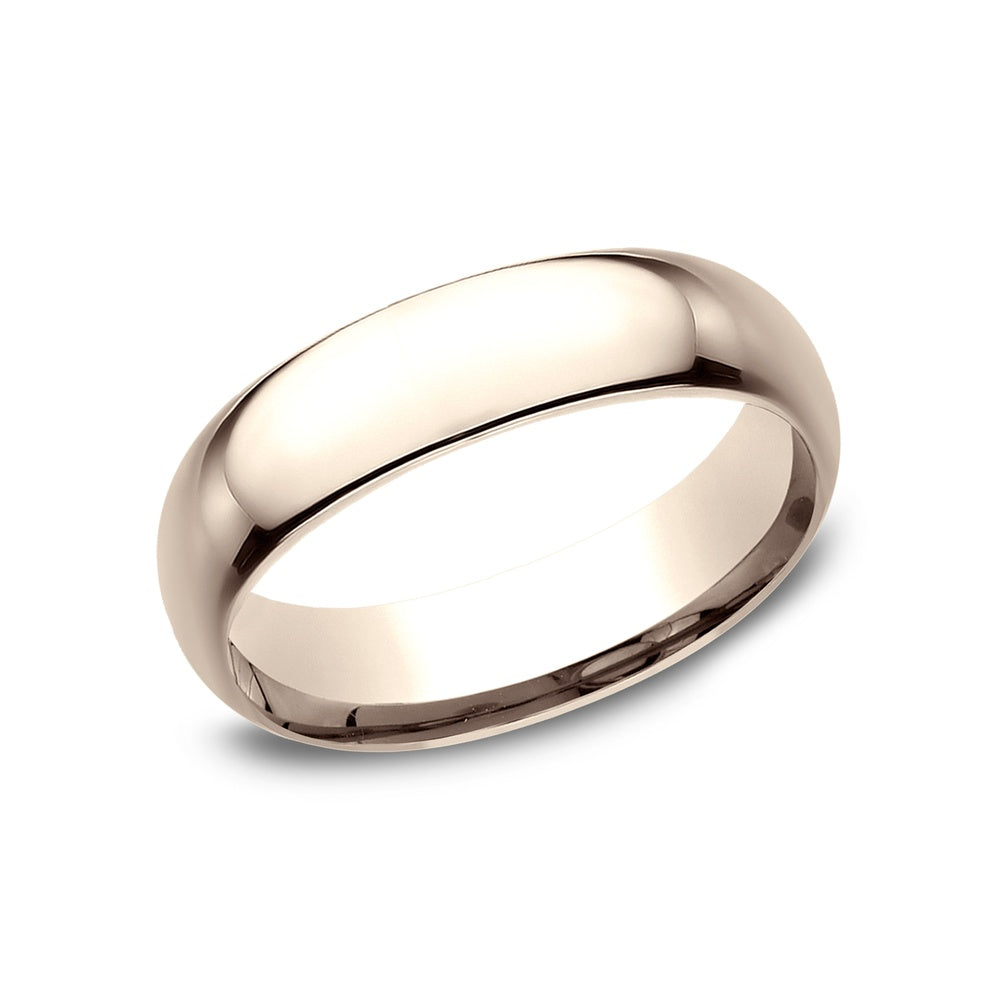 Regular Dome Comfort Fit Men's Wedding Band in 14K Rose Gold - 6mm Width by Benchmark