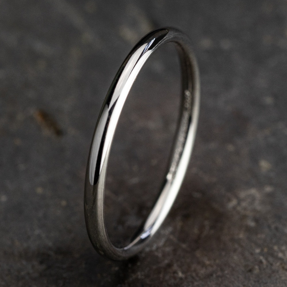 Regular Dome Comfort Fit Men's Wedding Band in 14K White Gold - 2mm Width by Benchmark