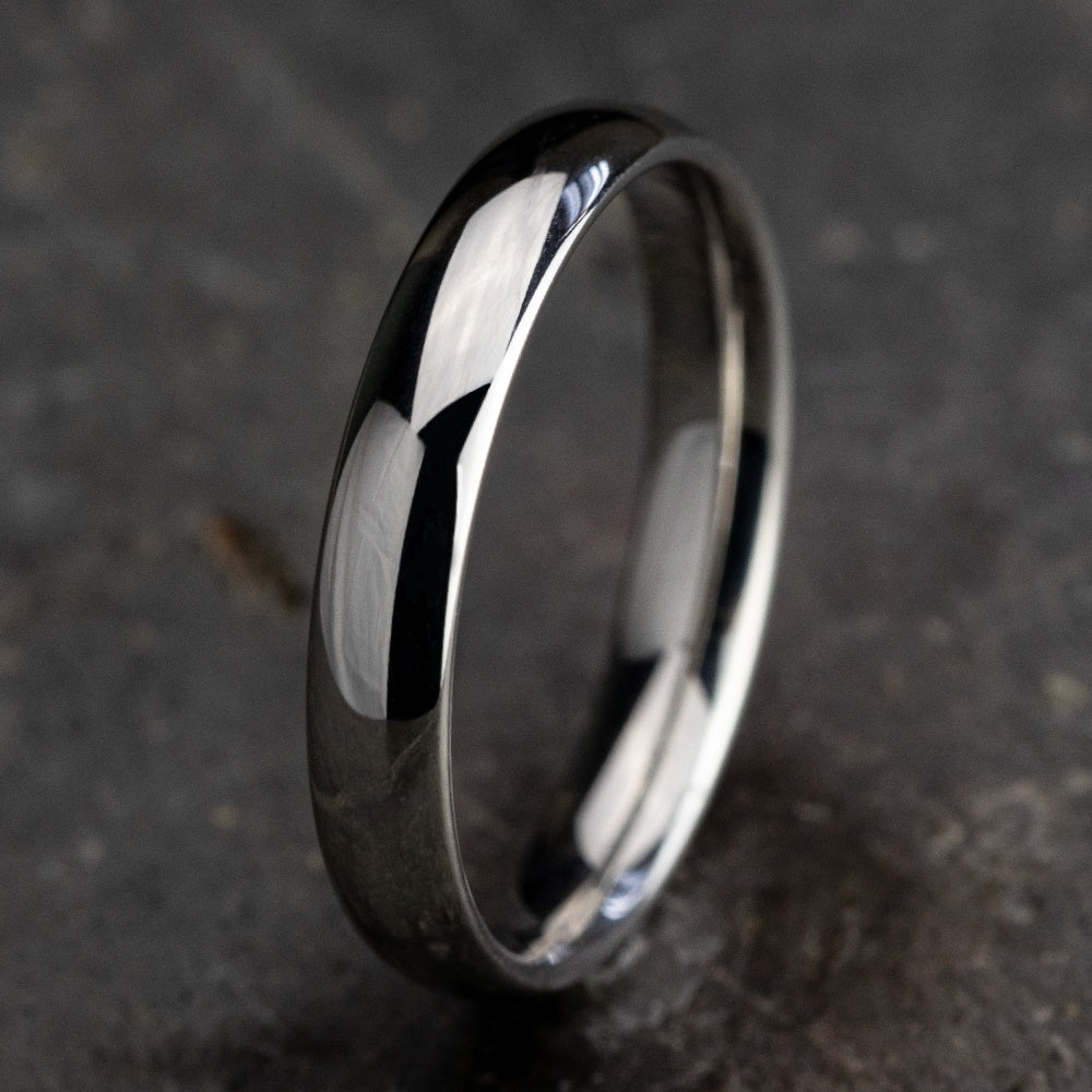 Regular Dome Comfort Fit Men's Wedding Band in 14K White Gold - 4mm Width by Benchmark