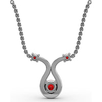 Ribbon Twist Pendant with Round Ruby and Pavé Diamond Halo by Fana - 0.52 Carat Total Gemstone Weight