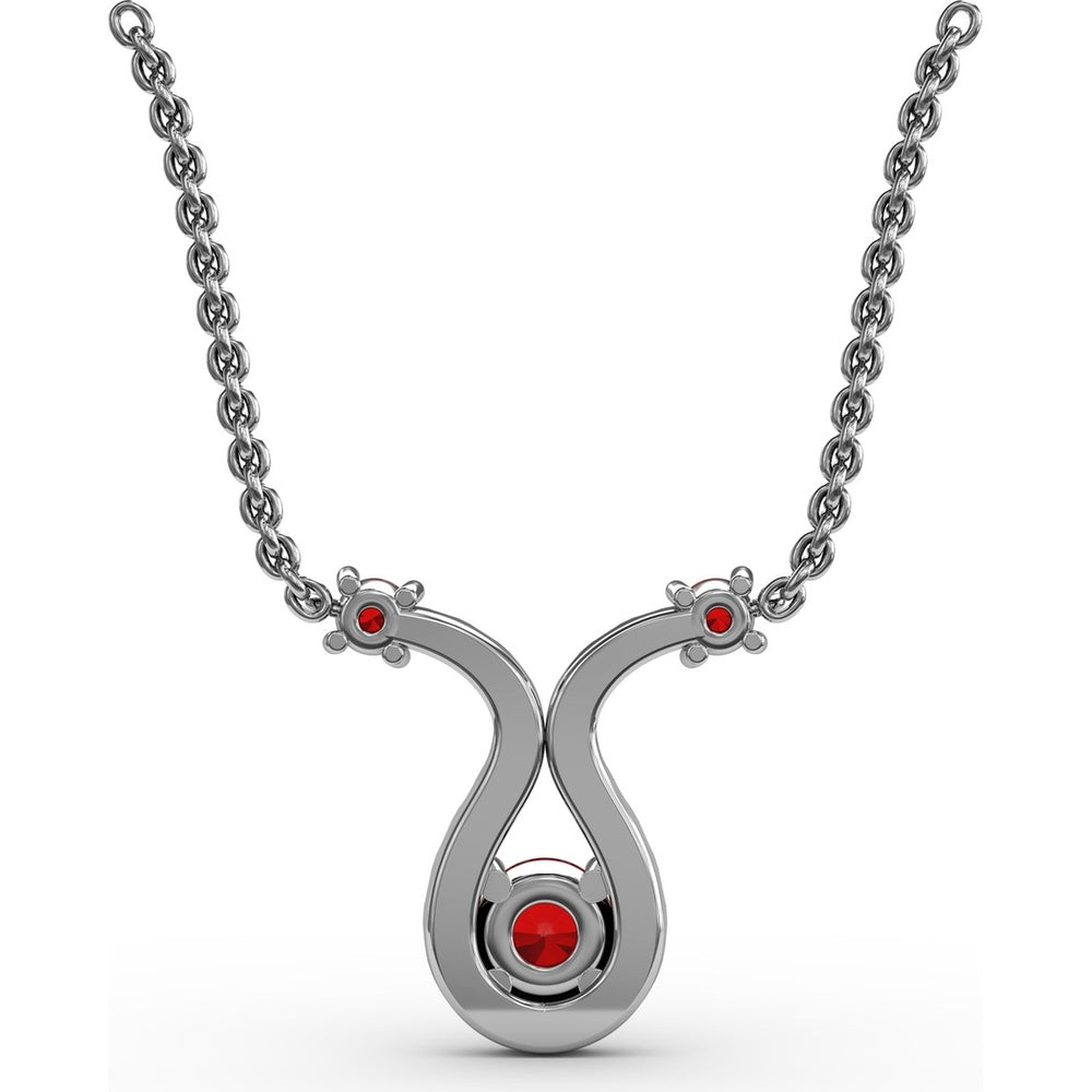 Ribbon Twist Pendant with Round Ruby and Pavé Diamond Halo by Fana - 0.52 Carat Total Gemstone Weight