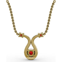 Ribbon Twist Pendant with Round Ruby and Pavé Diamond Halo by Fana - 0.52 Carat Total Gemstone Weight