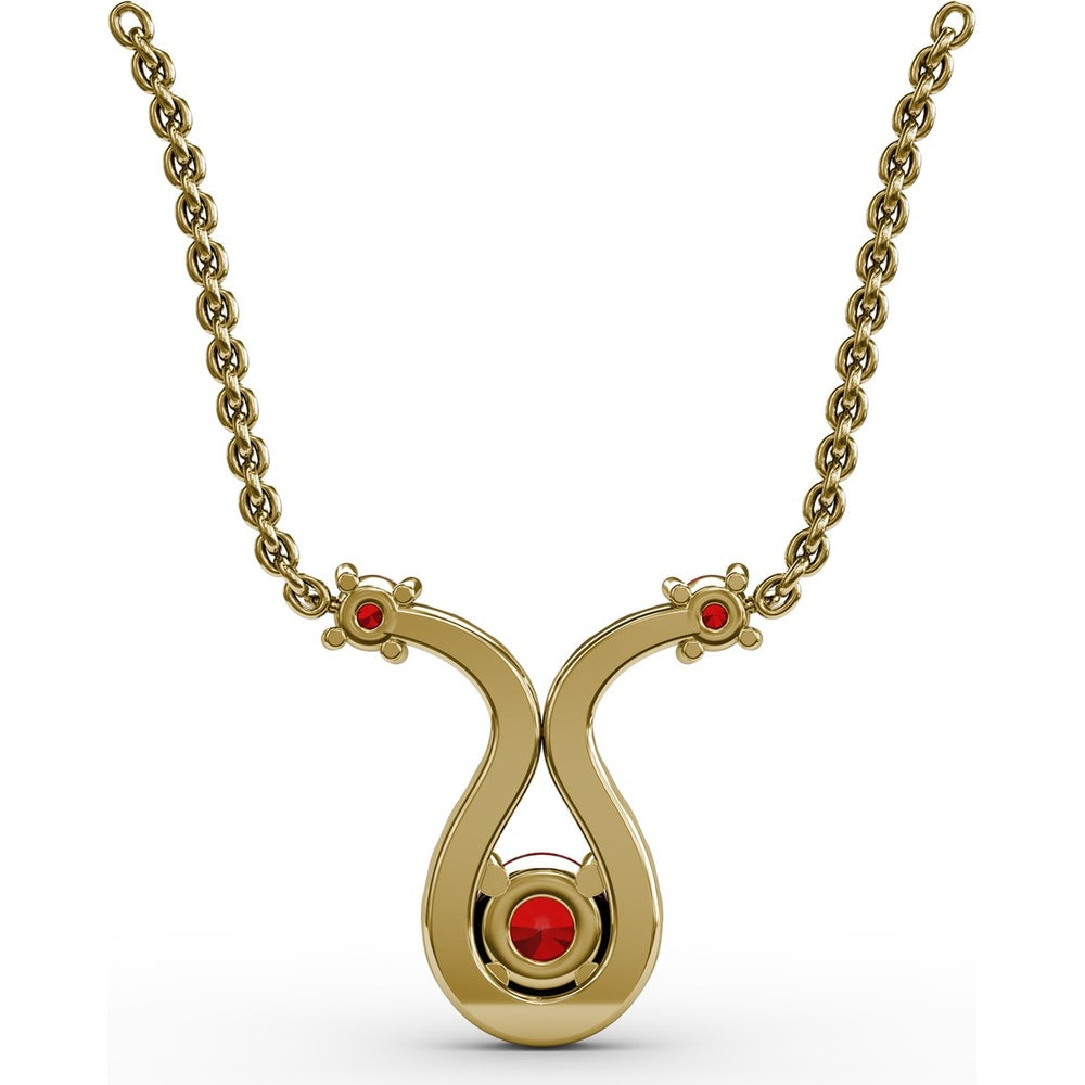 Ribbon Twist Pendant with Round Ruby and Pavé Diamond Halo by Fana - 0.52 Carat Total Gemstone Weight