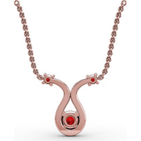 Ribbon Twist Pendant with Round Ruby and Pavé Diamond Halo by Fana - 0.52 Carat Total Gemstone Weight