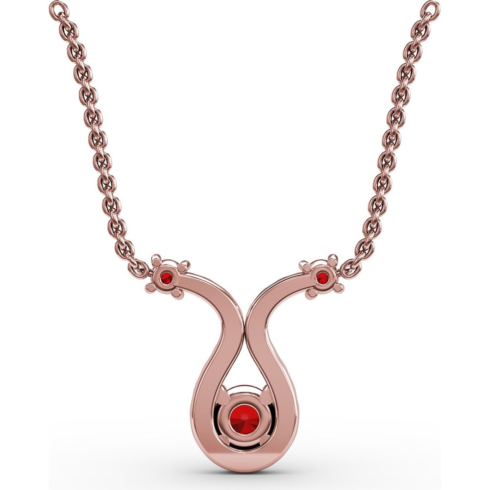 Ribbon Twist Pendant with Round Ruby and Pavé Diamond Halo by Fana - 0.52 Carat Total Gemstone Weight