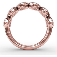 Ring with Round Rubies and Pavé Diamond Halos in Oval Clusters by Fana - 1.53 Carat Total Gemstone Weight