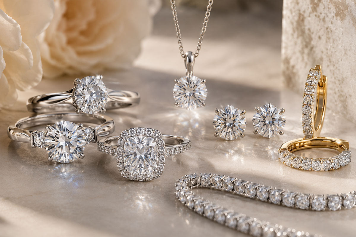 Luxury natural and laboratory-grown diamond jewelry illustrating the different purchasing priorities available to modern diamond shoppers