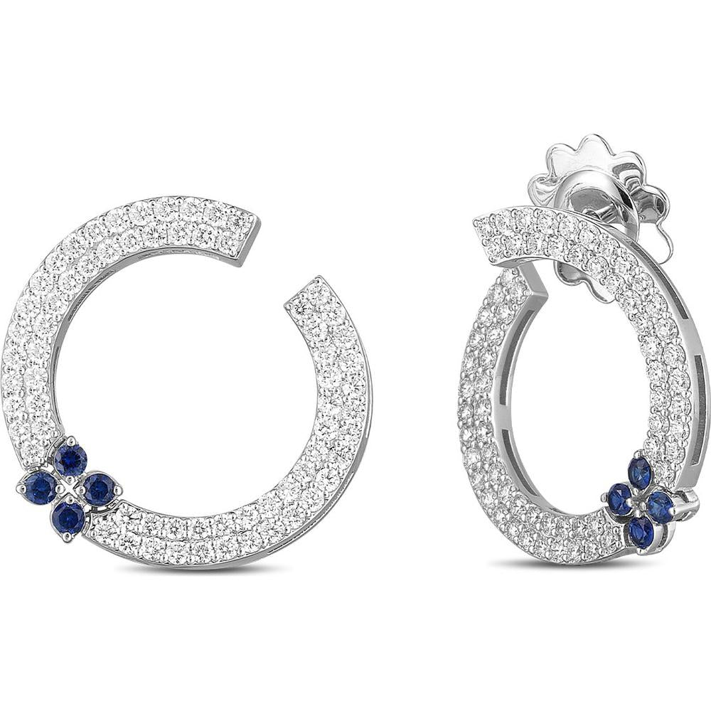 Roberto Coin - 18K White Gold Love In Verona Diamond and Blue Sapphire Circle Earrings