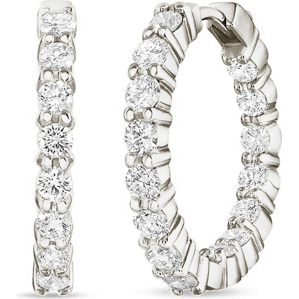 Roberto Coin - 18K White Gold Small Inside Outside The Perfect Diamond Hoop&reg; Earrings