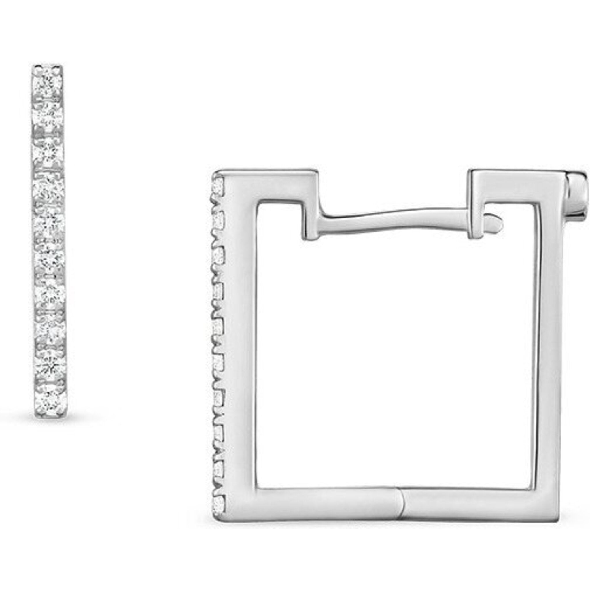 14k White Gold Square Hoop Earrings with Diamonds