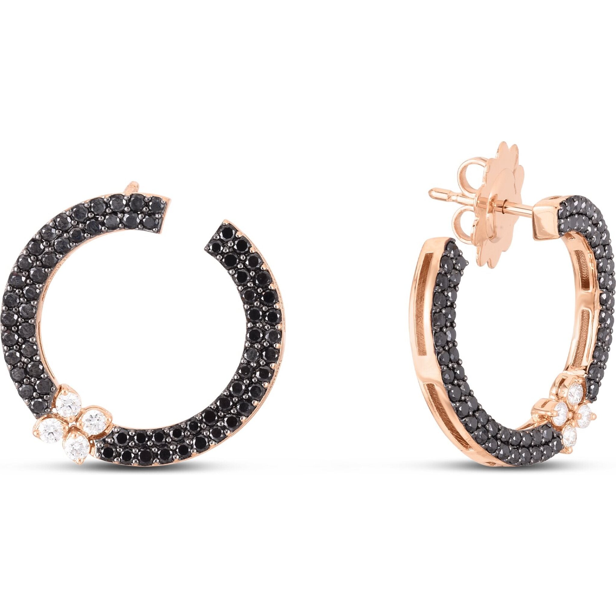 18K Rose Gold Black, Champagne, & White Diamond Flame-Drop Earrings