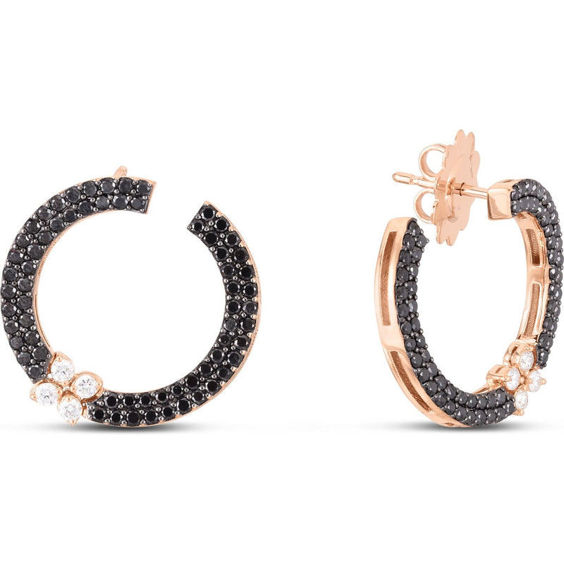 Roberto Coin - Love in Verona Black Diamond Flower Earrings in 18K Rose Gold