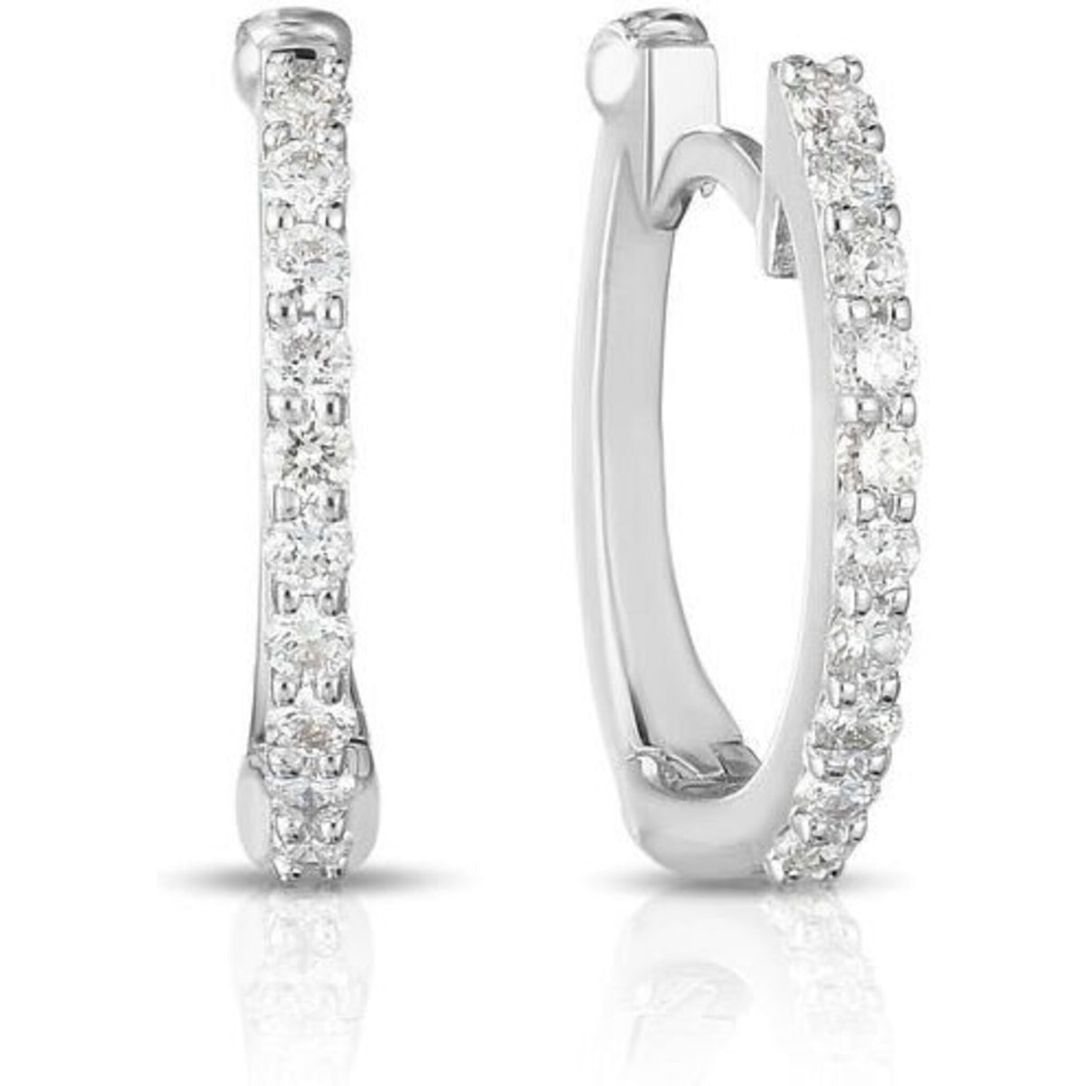 Roberto Coin - Pave Small Diamond Hoop Huggy Earrings in 18K White Gold