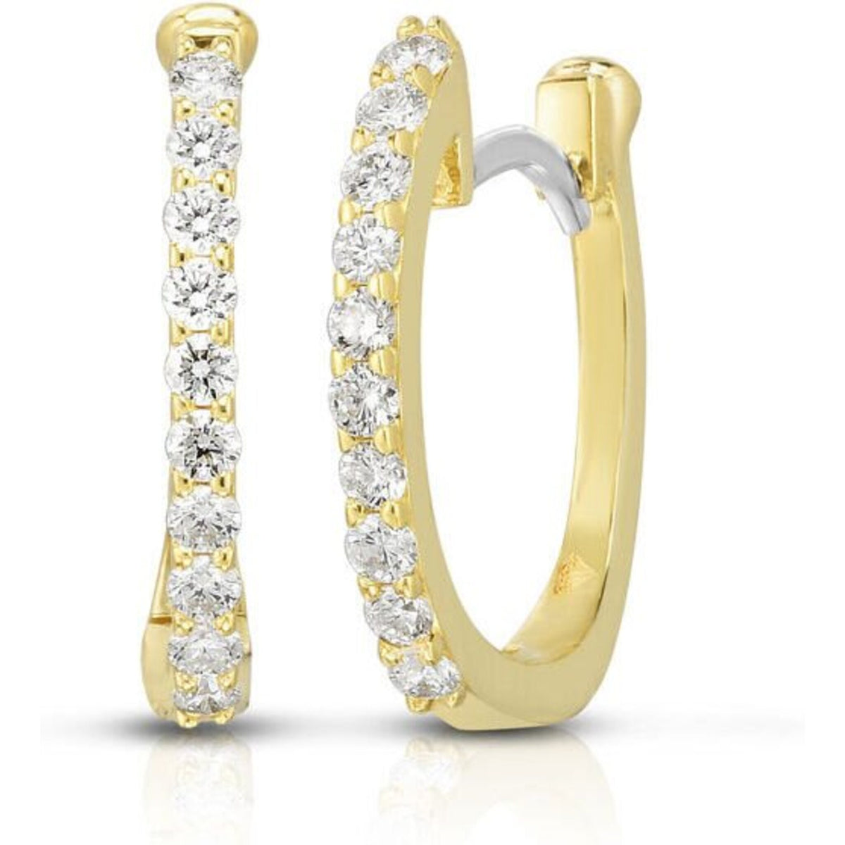 Roberto Coin - Pave Small Diamond Hoop Huggy Earrings in 18K Yellow Gold