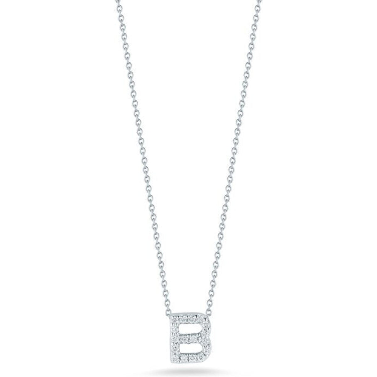 Roberto Coin - Tiny Treasures Initial Thoughts Diamond Initial Letter "B" Pendant in 18K White Gold