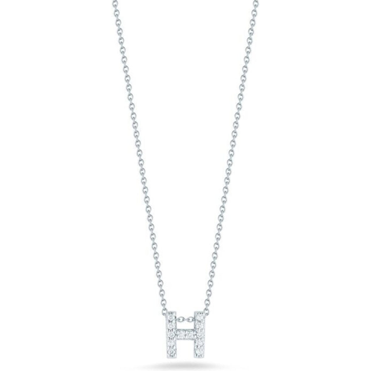 Roberto Coin - Tiny Treasures Initial Thoughts Diamond Initial Letter "H" Pendant in 18K White Gold