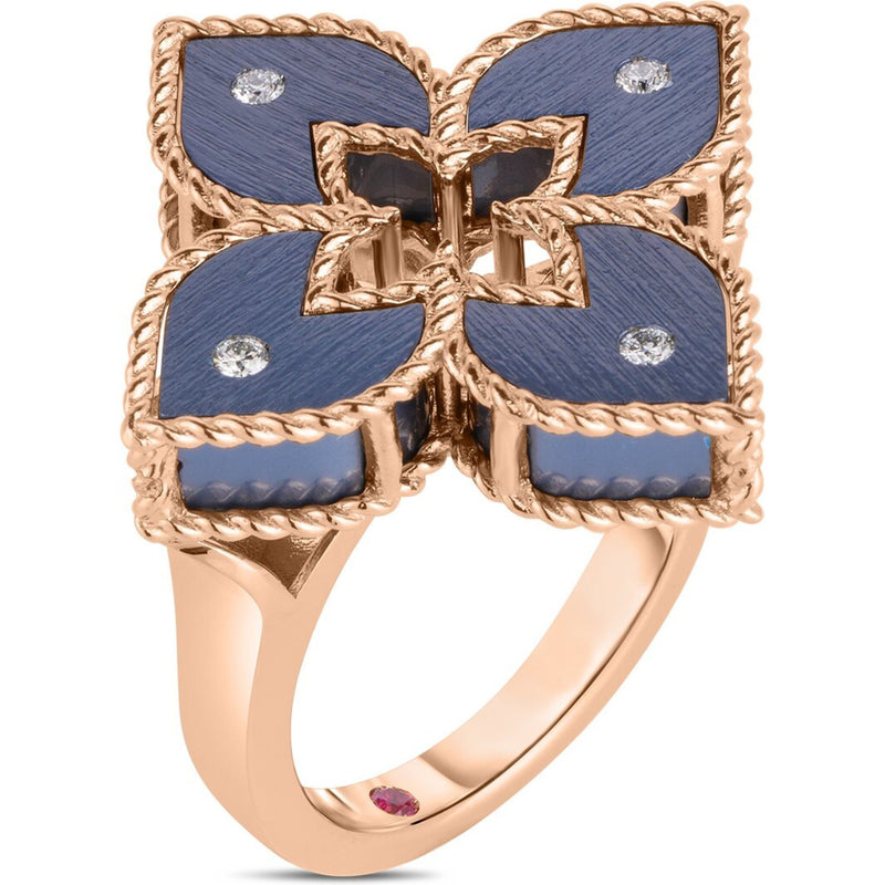 Roberto Coin - Venetian Princess 18K Rose Gold, Diamond and Blue Titanium Ring