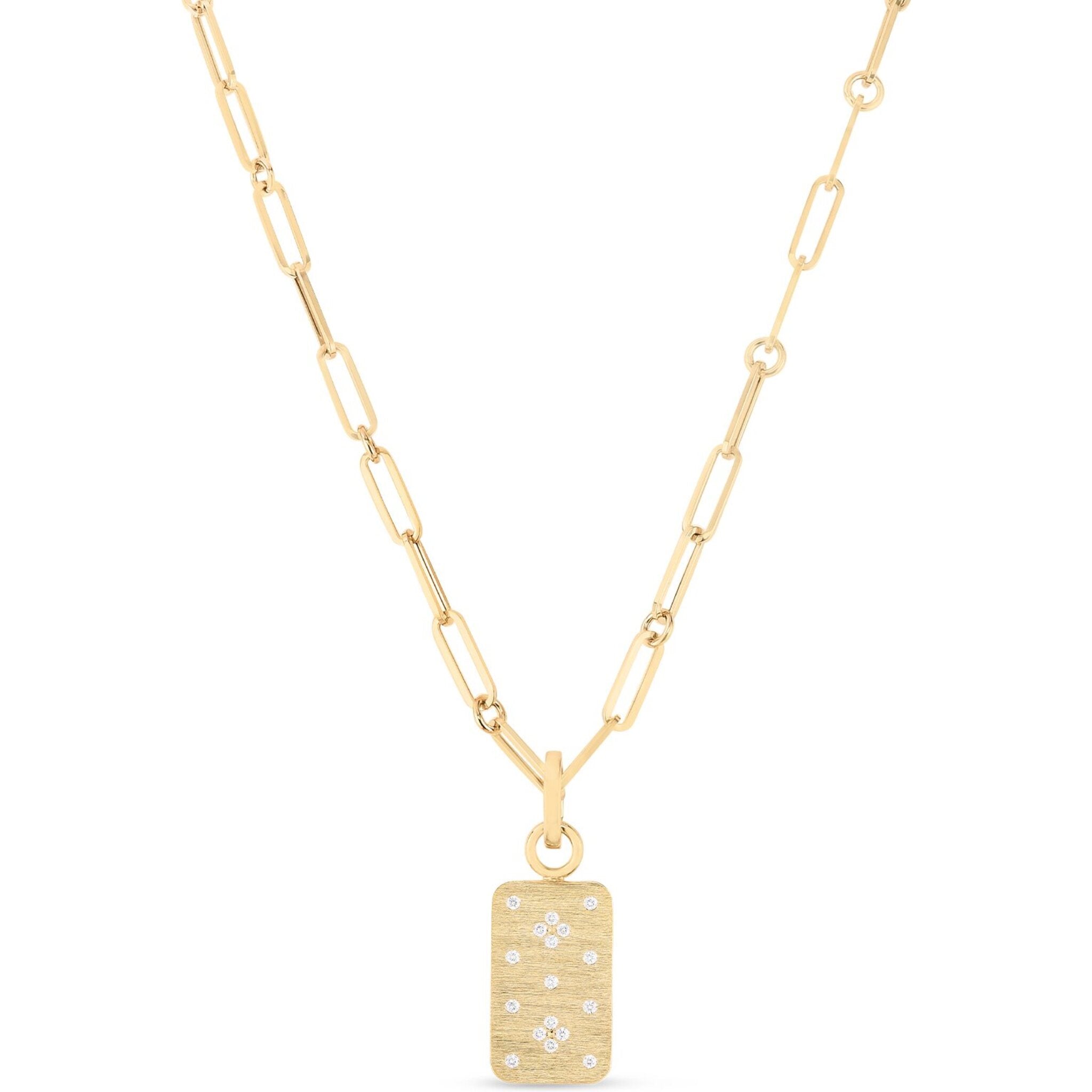 Roberto Coin - Venetian Princess Diamond Dog Tag Pendant Necklace in 18K Yellow Gold