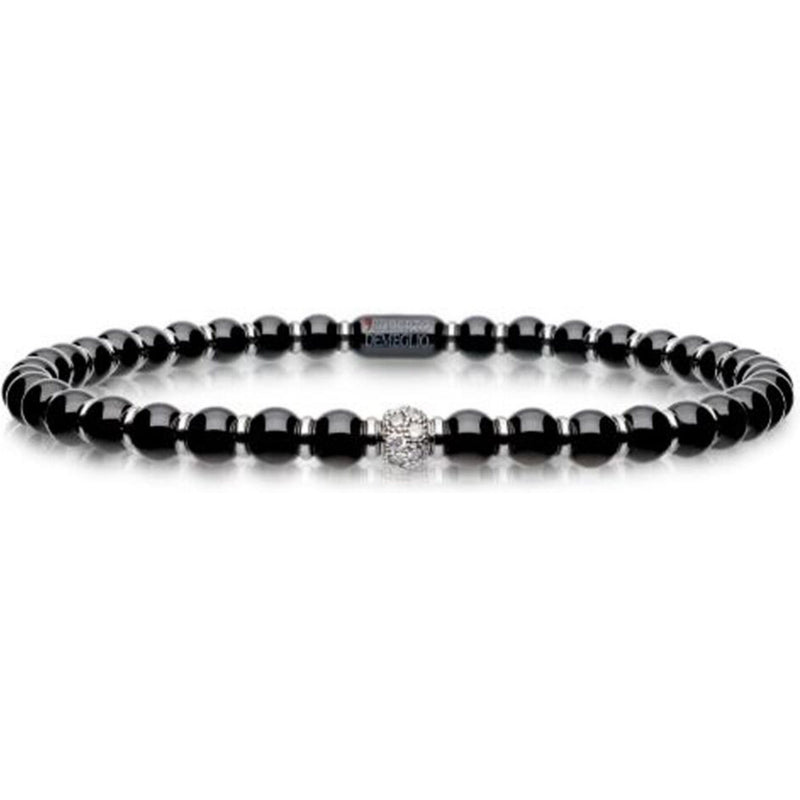 Roberto Demeglio - 4mm Black Ceramic Stretch Bracelet With 1 Diamond Bead and Gold Rodells in 18K White Gold