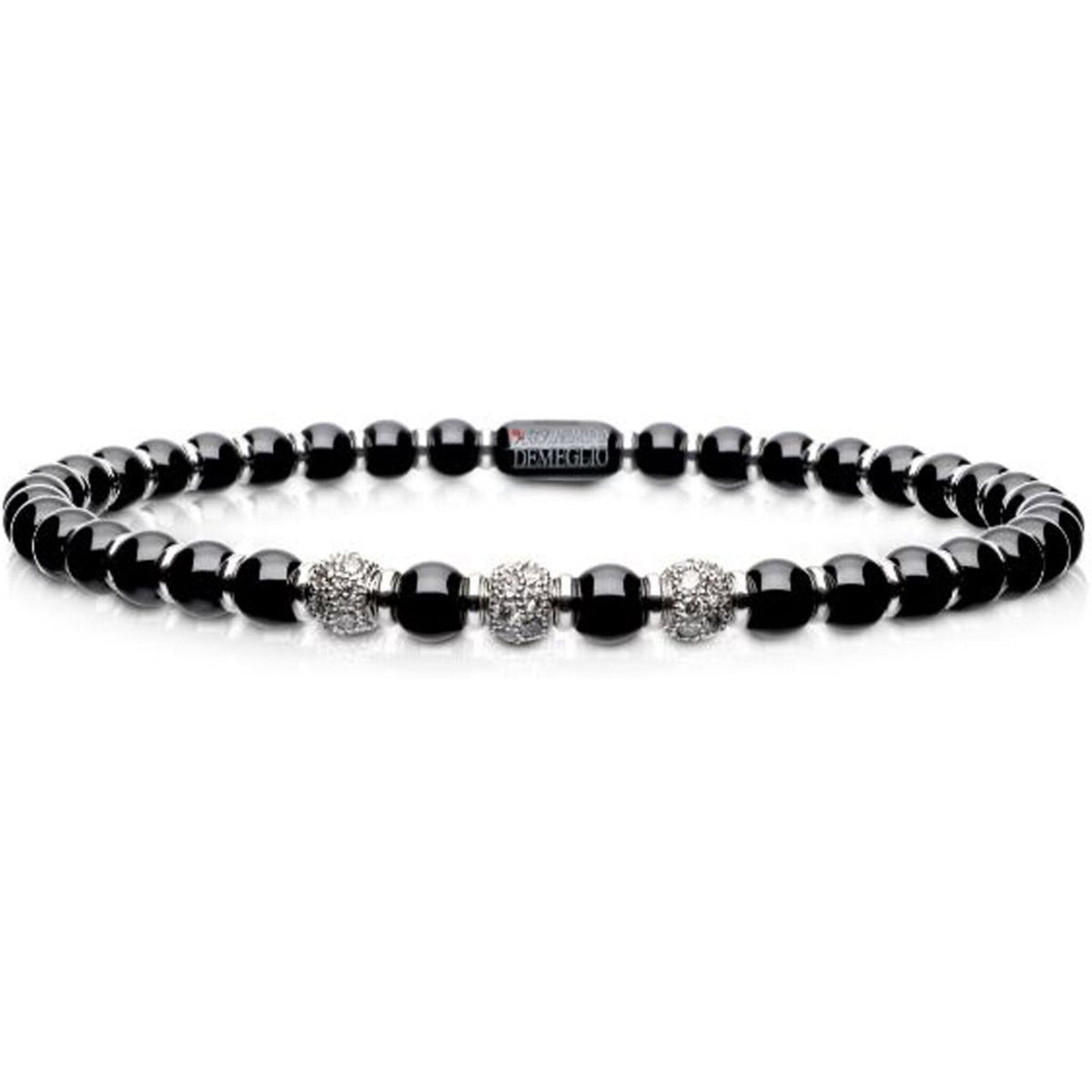 Roberto Demeglio - 4mm Black Ceramic Stretch Bracelet With 3 Diamond Beads and Gold Rodells in 18K White Gold