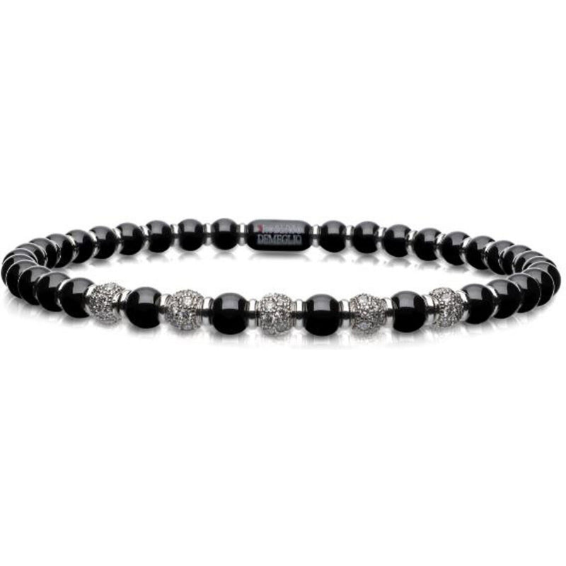 Roberto Demeglio - 4mm Black Ceramic Stretch Bracelet With 5 Diamond Beads and Gold Rodells in 18K White Gold