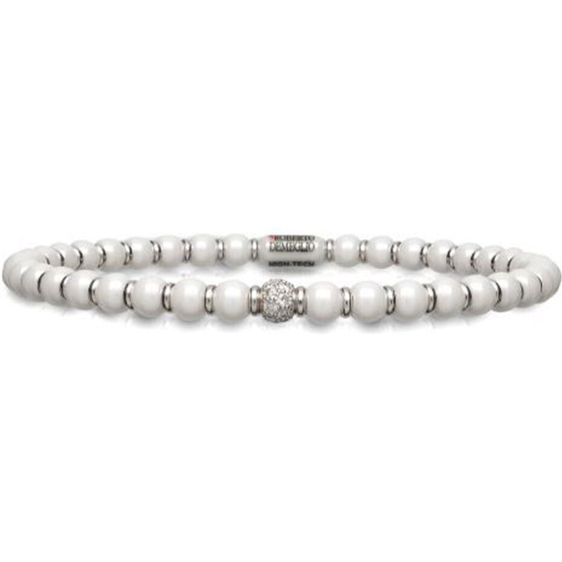 Roberto Demeglio - 4mm White Ceramic Stretch Bracelet With 1 Diamond Bead and Gold Rodells in 18K White Gold