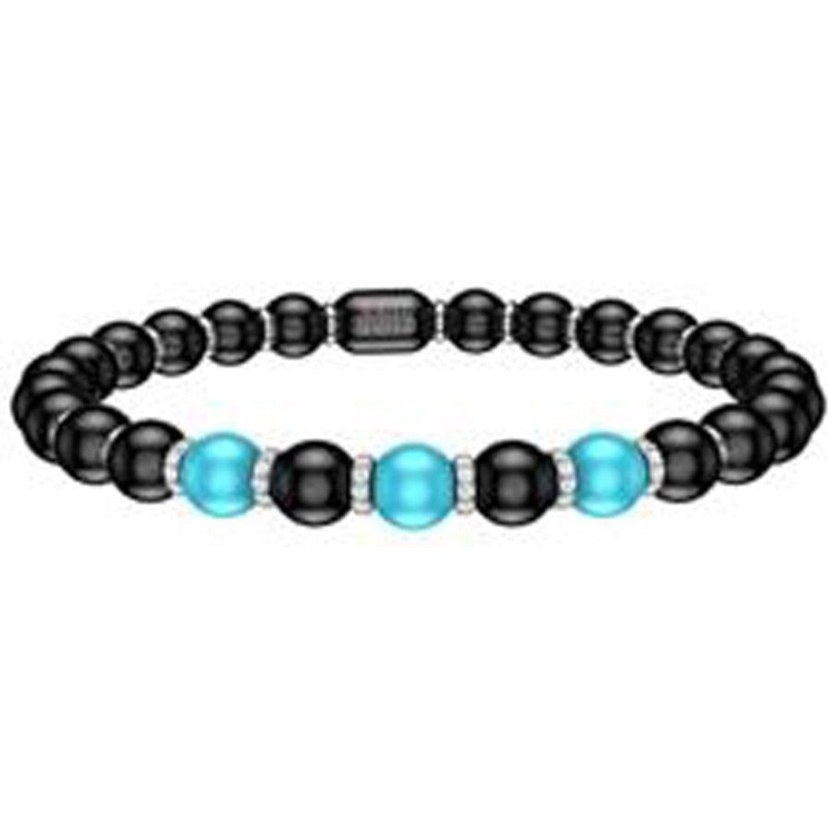 Roberto Demeglio - 6.5mm Black Ceramic Stretch Bracelet With 3 Turquoise, 6 Diamond Beads and Gold Rodells in 18K White Gold