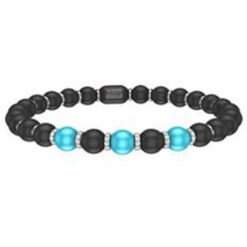Roberto Demeglio - 6.5mm Matte Black Ceramic Stretch Bracelet With 3 Turquoise, 6 Diamond Beads and Gold Rodells in 18K White Gold