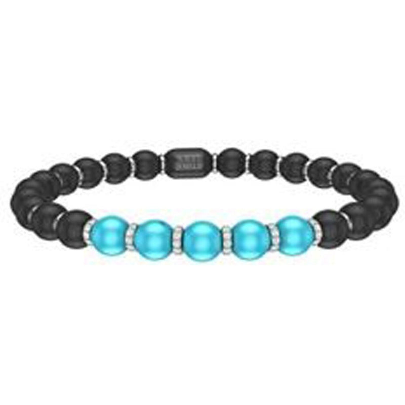 Roberto Demeglio - 6.5mm Matte Black Ceramic Stretch Bracelet With 5 Turquoise Beads, 6 Diamond and Gold Rodells in 18K White Gold