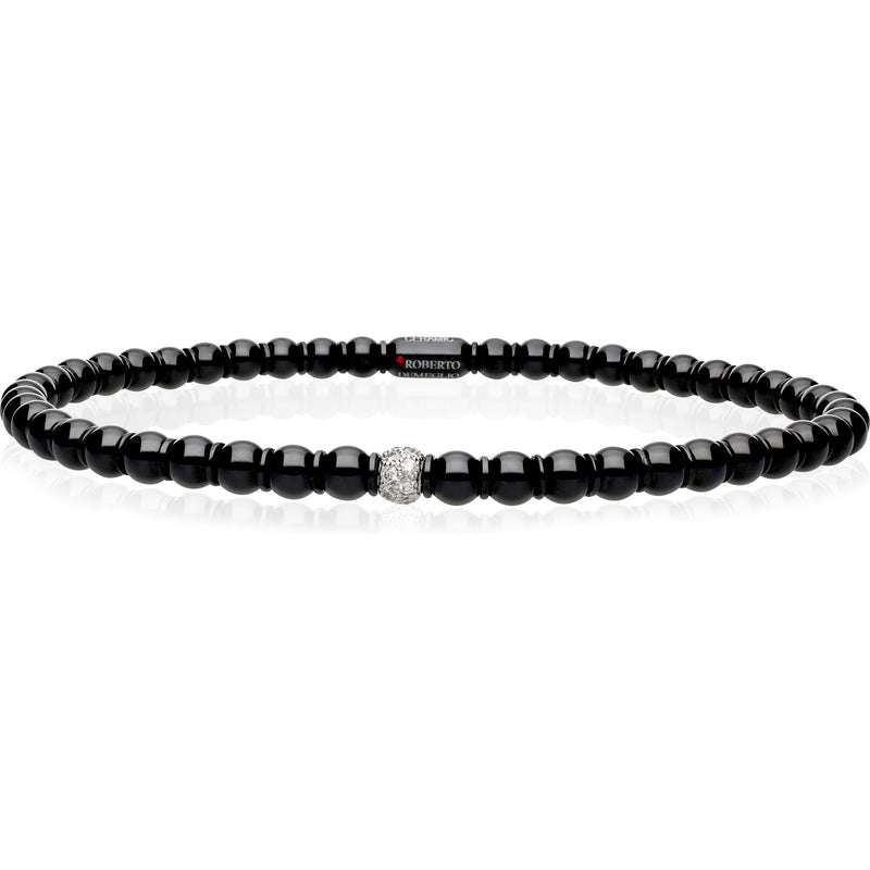 Roberto Demeglio - Black Ceramic Bead Stretch Bracelet With 1 Diamond Bead in 18K White Gold