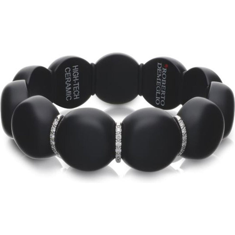 Roberto Demeglio - Dama Black Matte Large Ceramic Bead Bracelet With 3 White Gold/White Diamond Bars in 18K White Gold