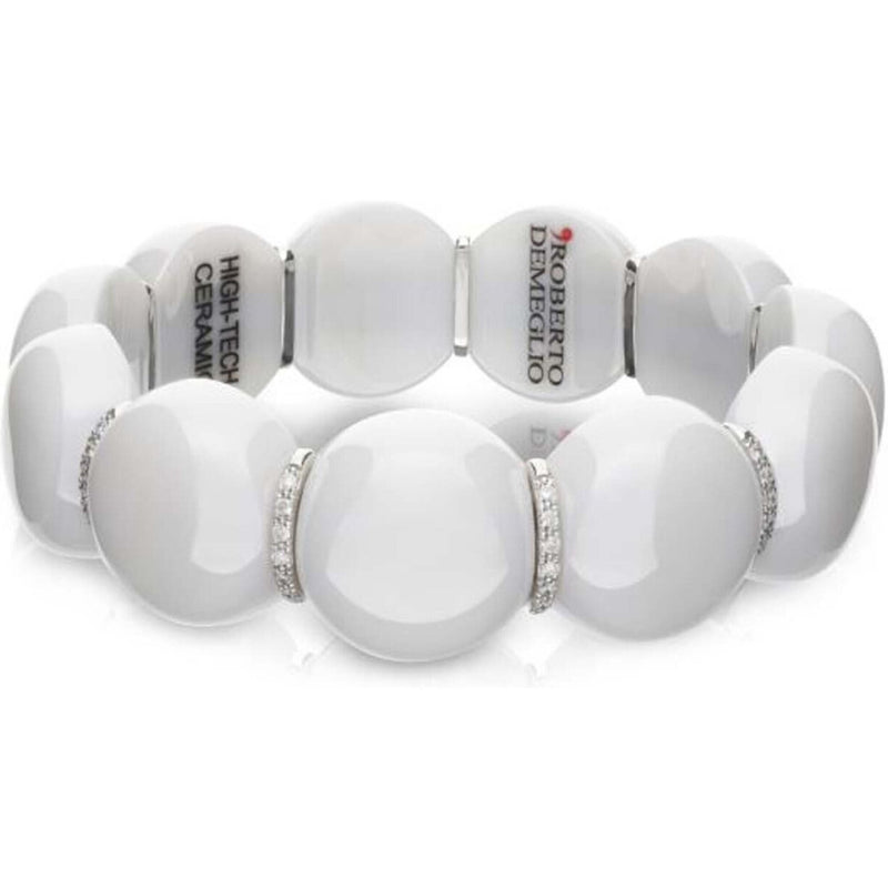 Roberto Demeglio - Dama White Large Ceramic Bead Bracelet With Eternity White Gold and Diamond Bars in 18K White Gold