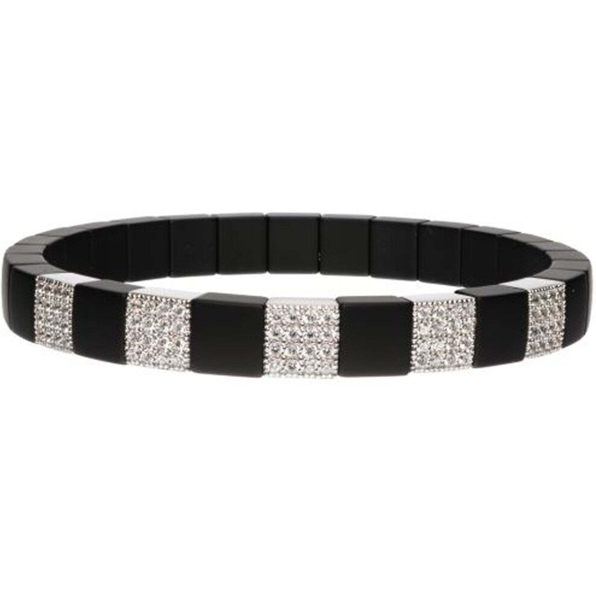 Roberto Demeglio - Matte Black Ceramic Stretch Bracelet With 5 Diamond Stations in 18K White Gold