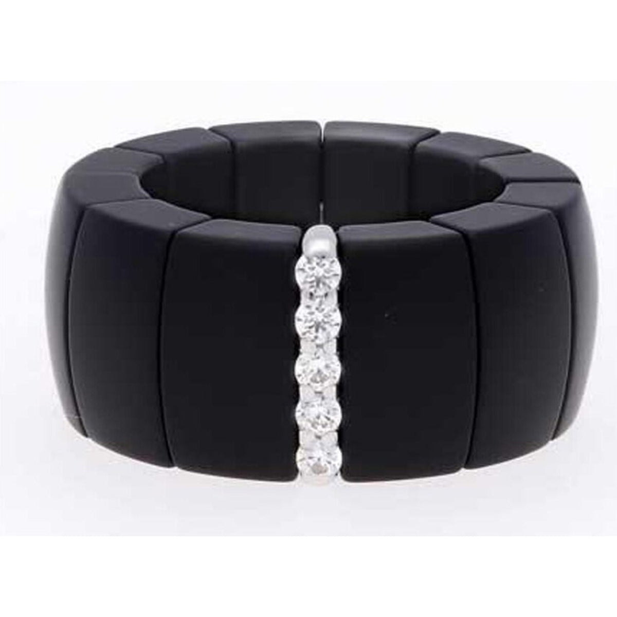 Roberto Demeglio - Matte Black Ceramic Stretch Ring With 1 Diamond Bar in 18K White Gold