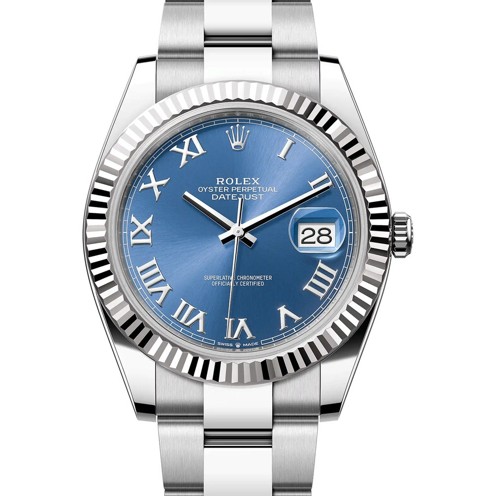 Rolex Datejust 41 Bright Blue Roman Oyster Oystersteel & White Gold - Ref. 126334 / Pre-Owned