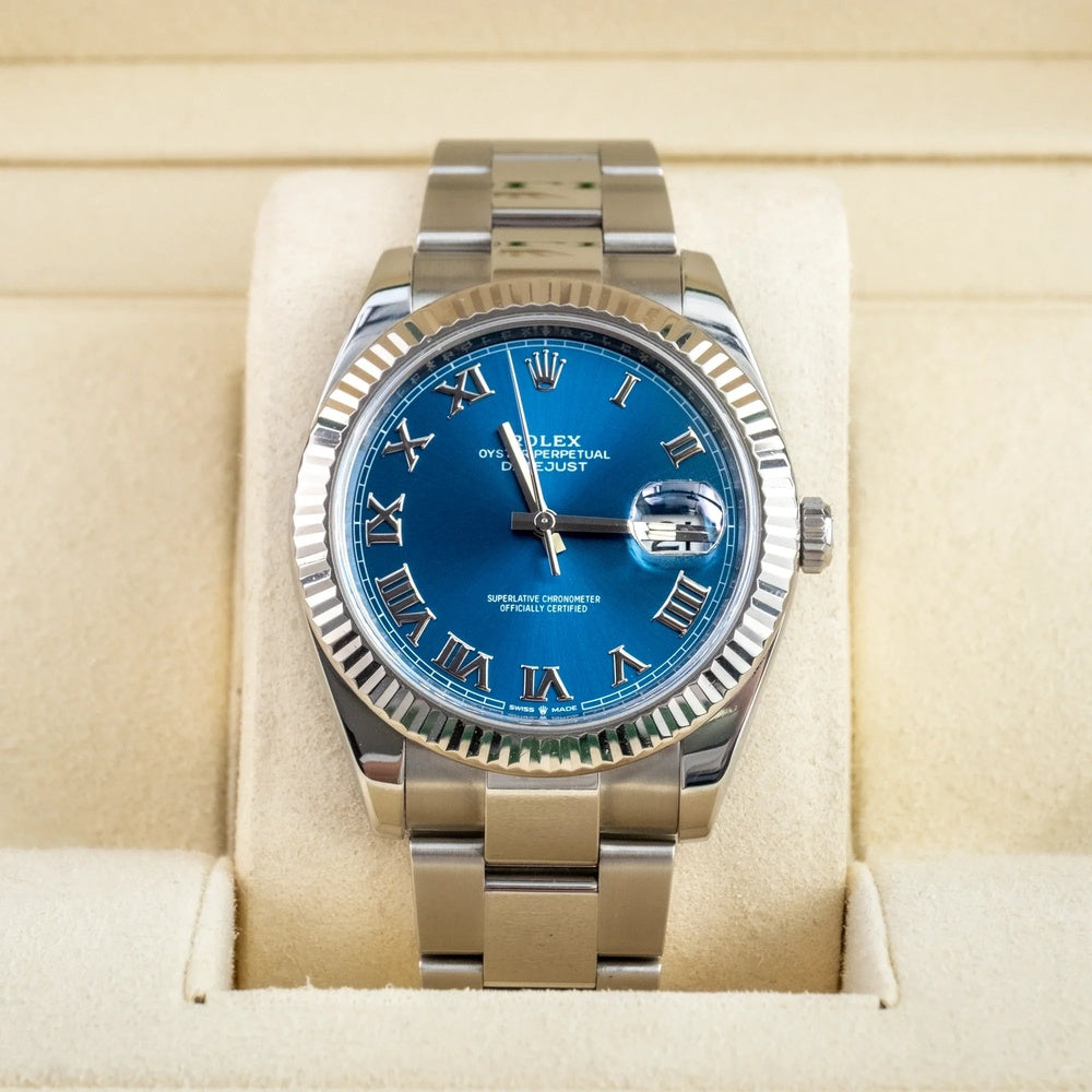 Rolex Datejust 41 Bright Blue Roman Oyster Oystersteel & White Gold - Ref. 126334 / Pre-Owned