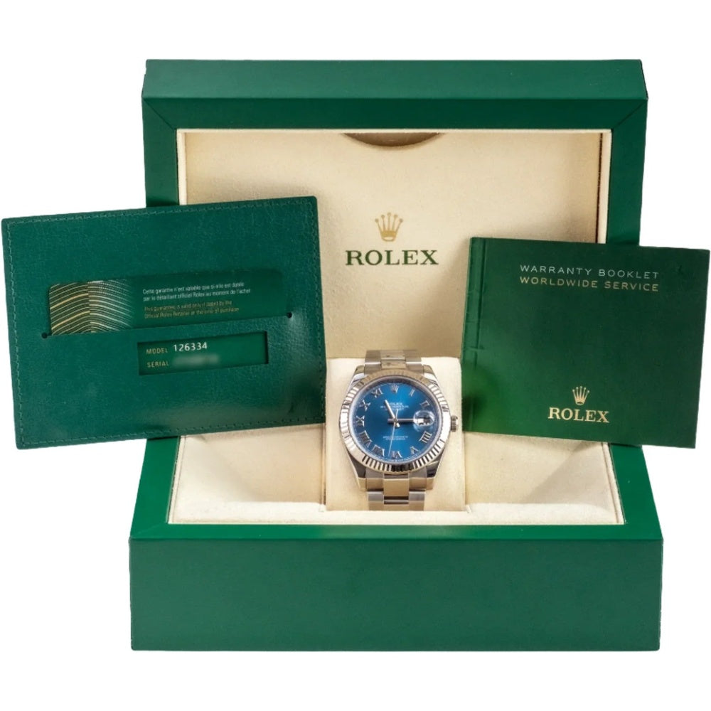 Rolex Datejust 41 Bright Blue Roman Oyster Oystersteel & White Gold - Ref. 126334 / Pre-Owned