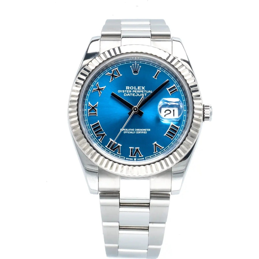 Rolex Datejust 41 Bright Blue Roman Oyster Oystersteel & White Gold - Ref. 126334 / Pre-Owned