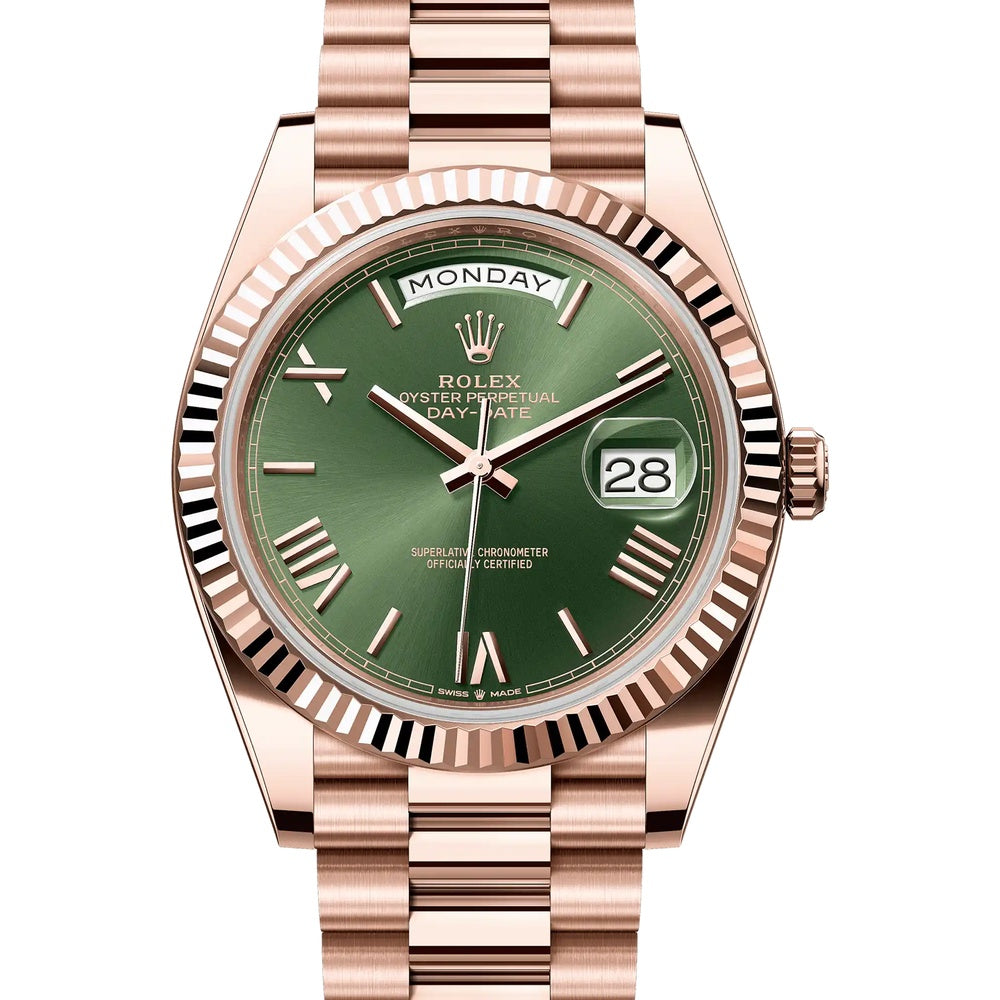 Rolex Day-Date 40 Olive Green Roman Everose Gold - Ref. 228235 / Pre-Owned