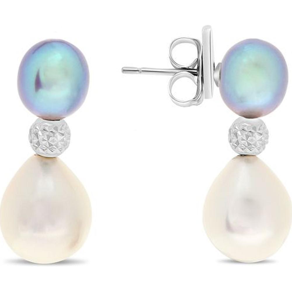 Roman & Jules - 14K/18K White Gold Drop Earrings with Blue and White Pearls