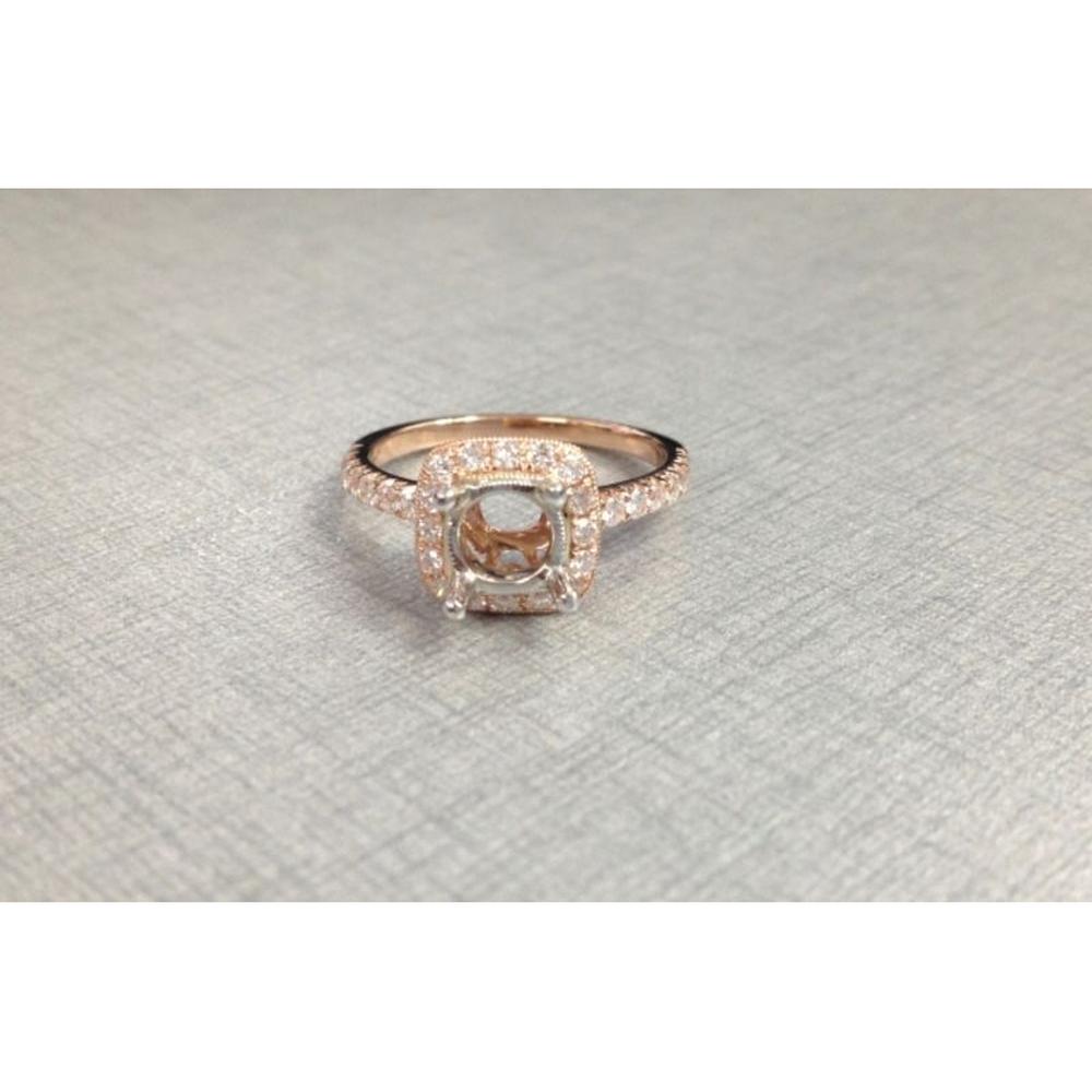 Roman & Jules - 14K Rose and White Gold Cushion Diamond Ring with Halo - 0.57 Carat Total Diamond Weight