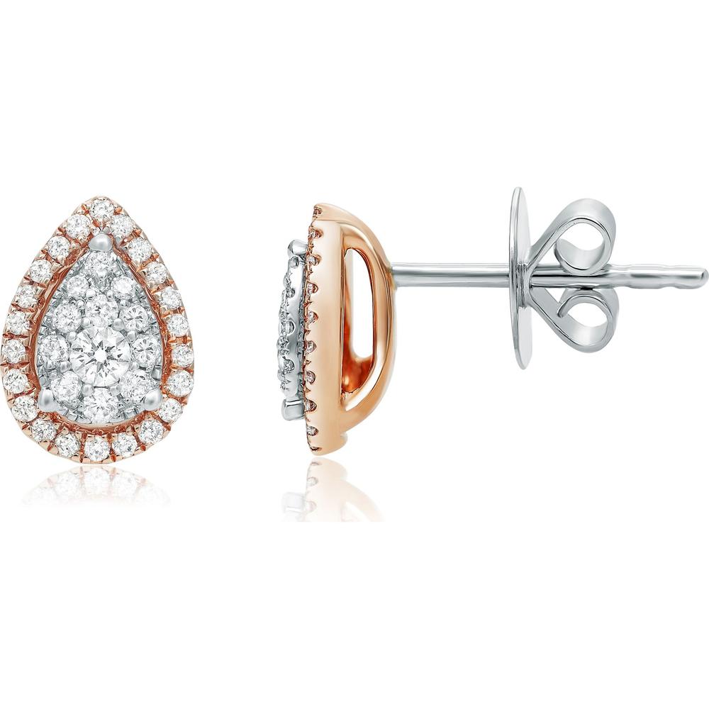 Roman & Jules - 14K Rose and White Gold Pear Shape Diamond Stud Earrings - 0.16 Carat Total Diamond Weight