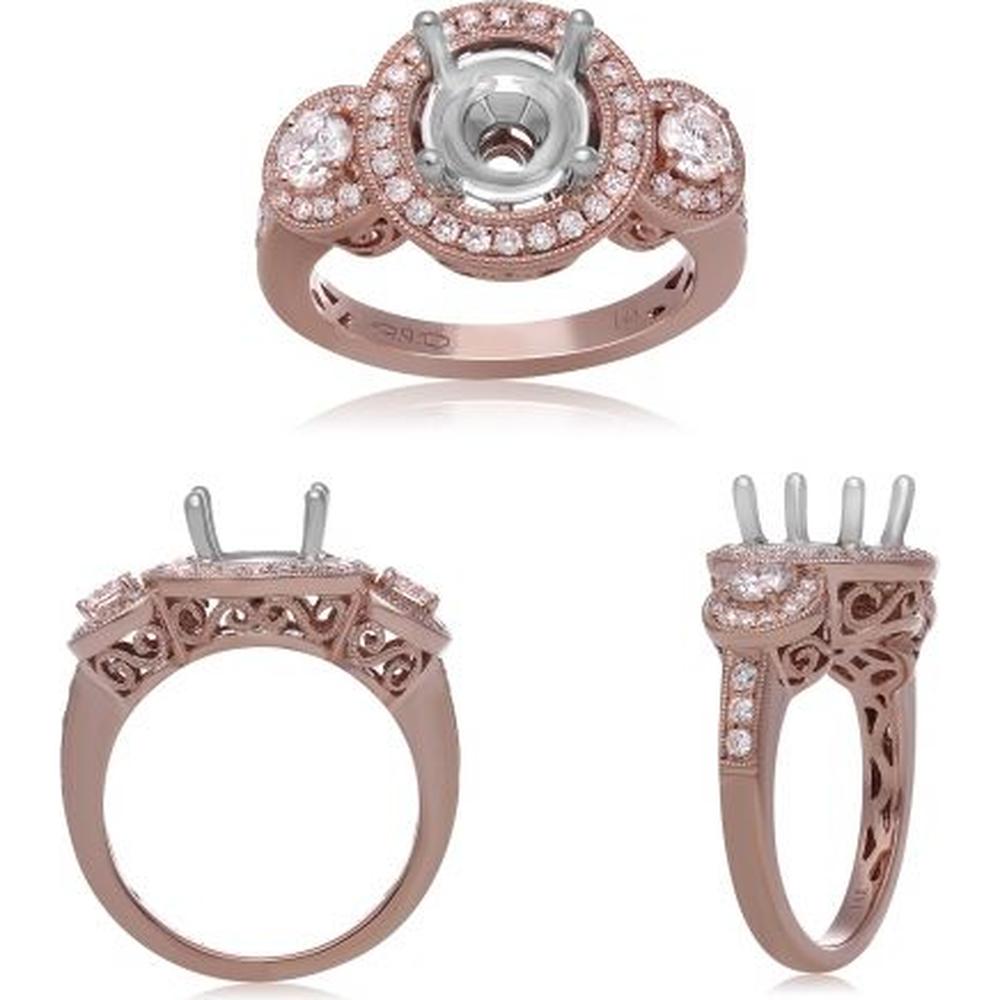 Roman & Jules - 14K Rose and White Gold Round Diamond Halo Ring - 0.39 Carat Total Diamond Weight