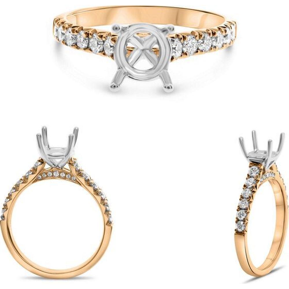 Roman & Jules - 14K Rose and White Gold Round Diamond Ring with French Pave Setting - 0.52 Carat Total Diamond Weight