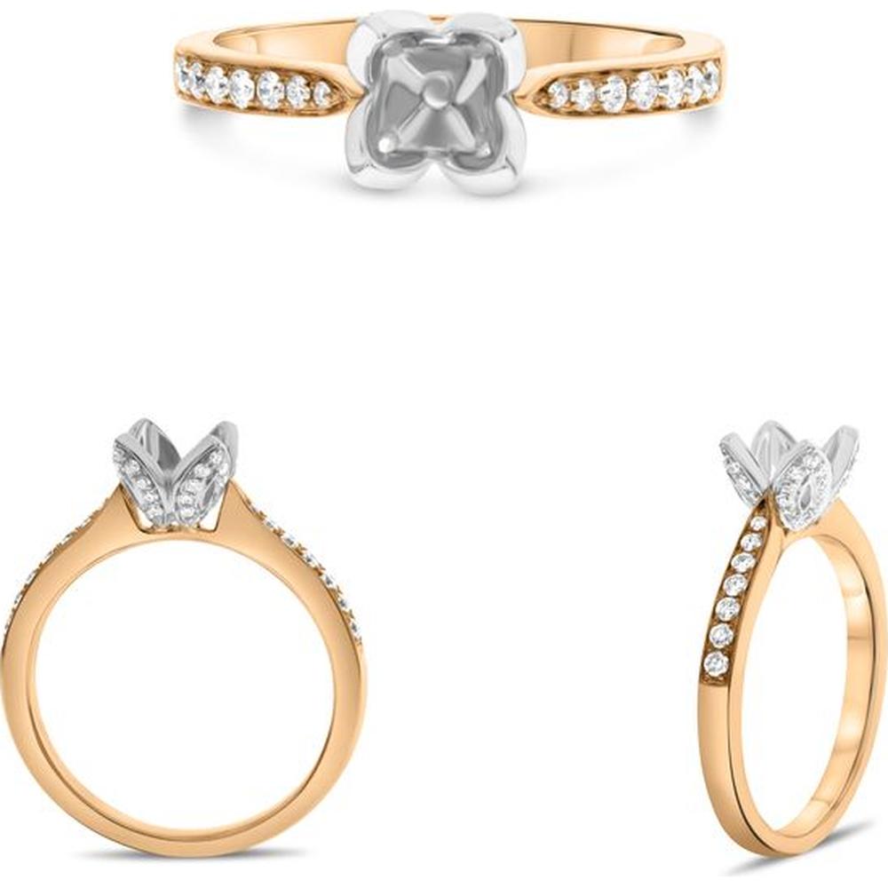 Roman & Jules - 14K Rose & White Gold Round Diamond Ring with Pave Setting - 0.27 Carat Total Diamond Weight