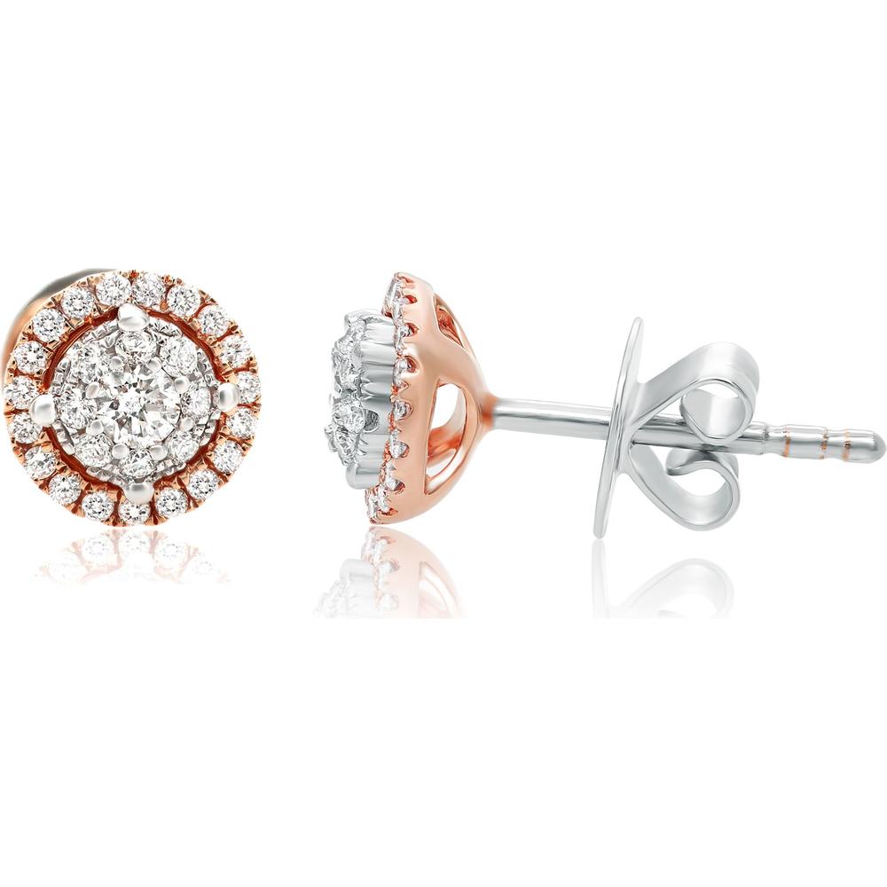 Roman & Jules - 14K Rose and White Gold Round Diamond Stud Earrings - 0.38 Carat Total Diamond Weight